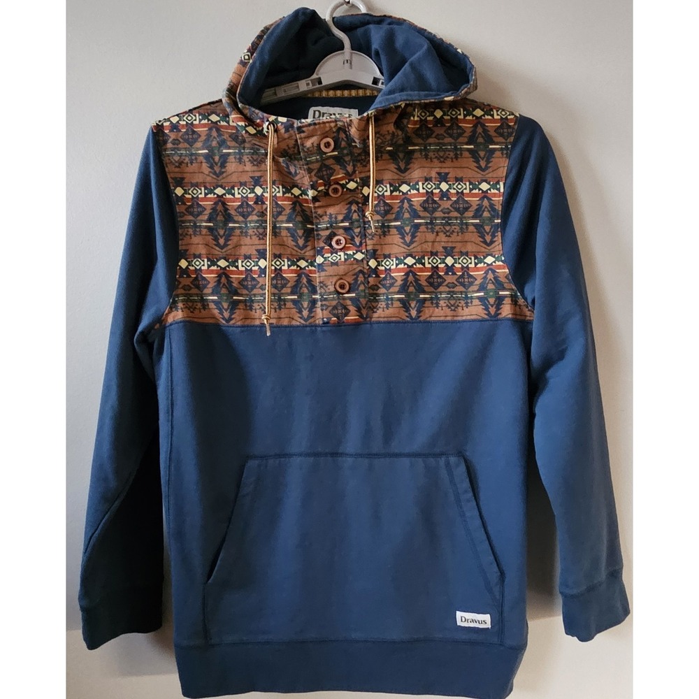 Dravus Aztec Southwest Hoodie Women's Size Large‎ Pullover Buttons Tribal Green